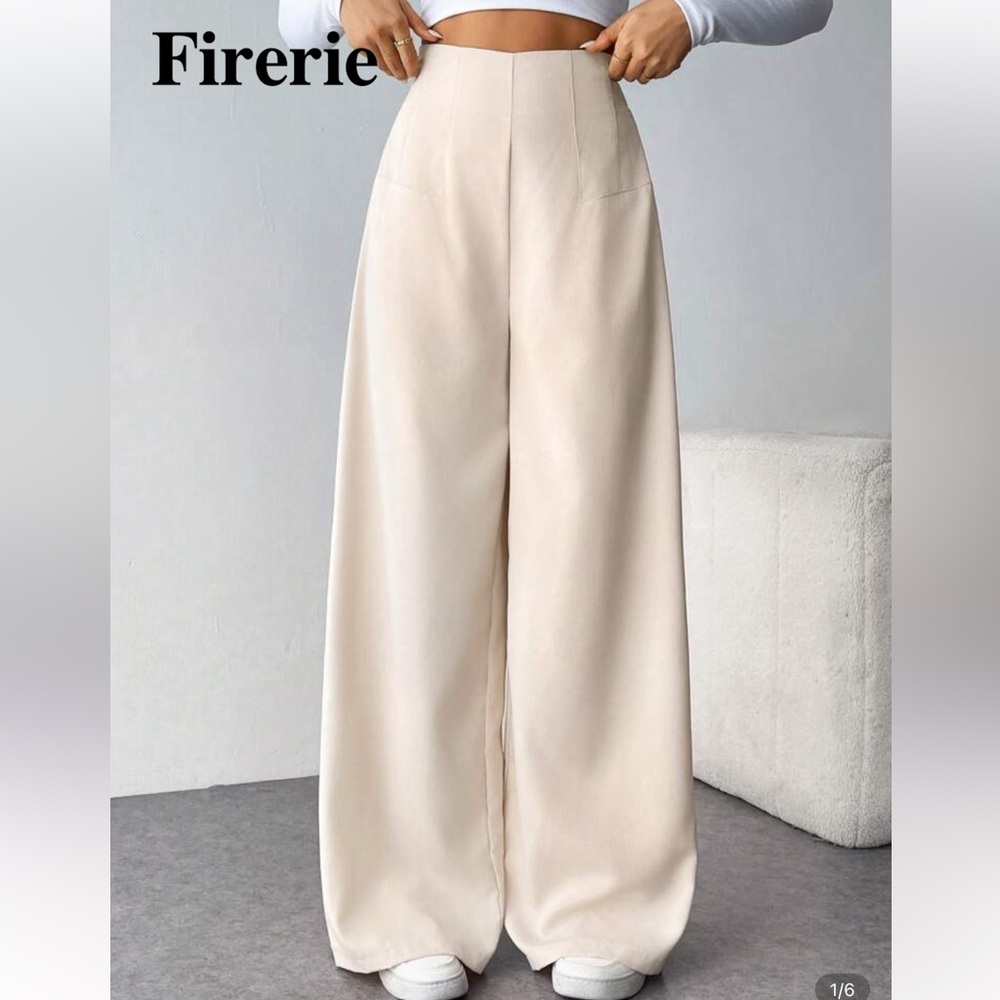 Firerie Women's Casual & Chic High Waisted Wide Leg Textured Pants Size S